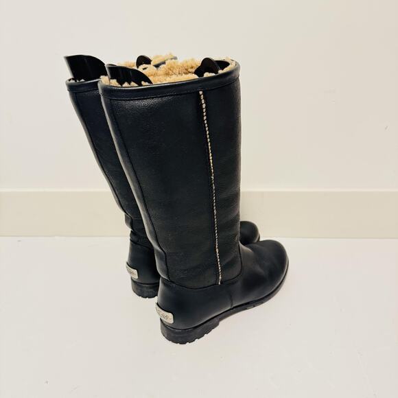 UGG Boots Womens 7 Black Leather Brooks Tall Shearling Lined Knee High Winter - Picture 7 of 10